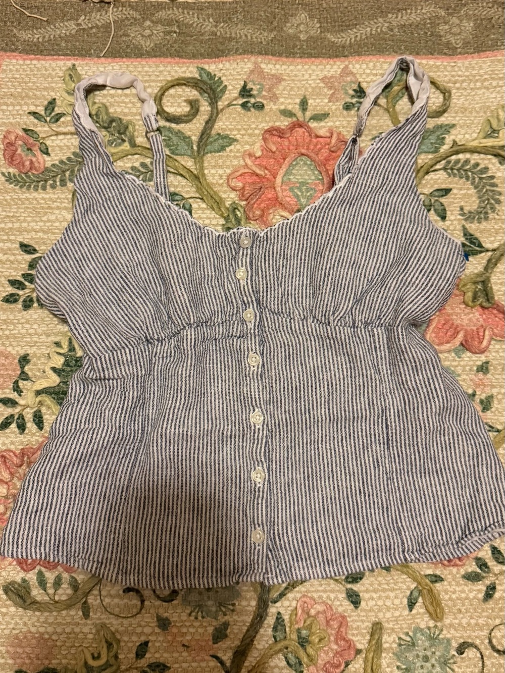 Striped Button-Front Linen-Blend Tank Top - Blue/White